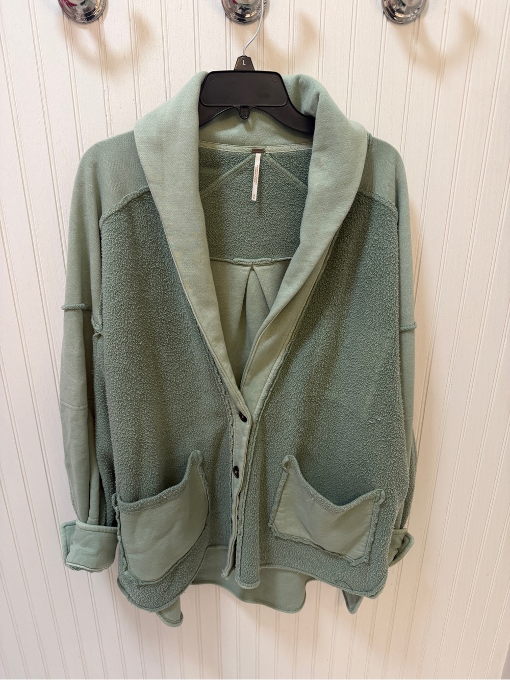 Free People Shawl Collar Teddy Jacket in Sage